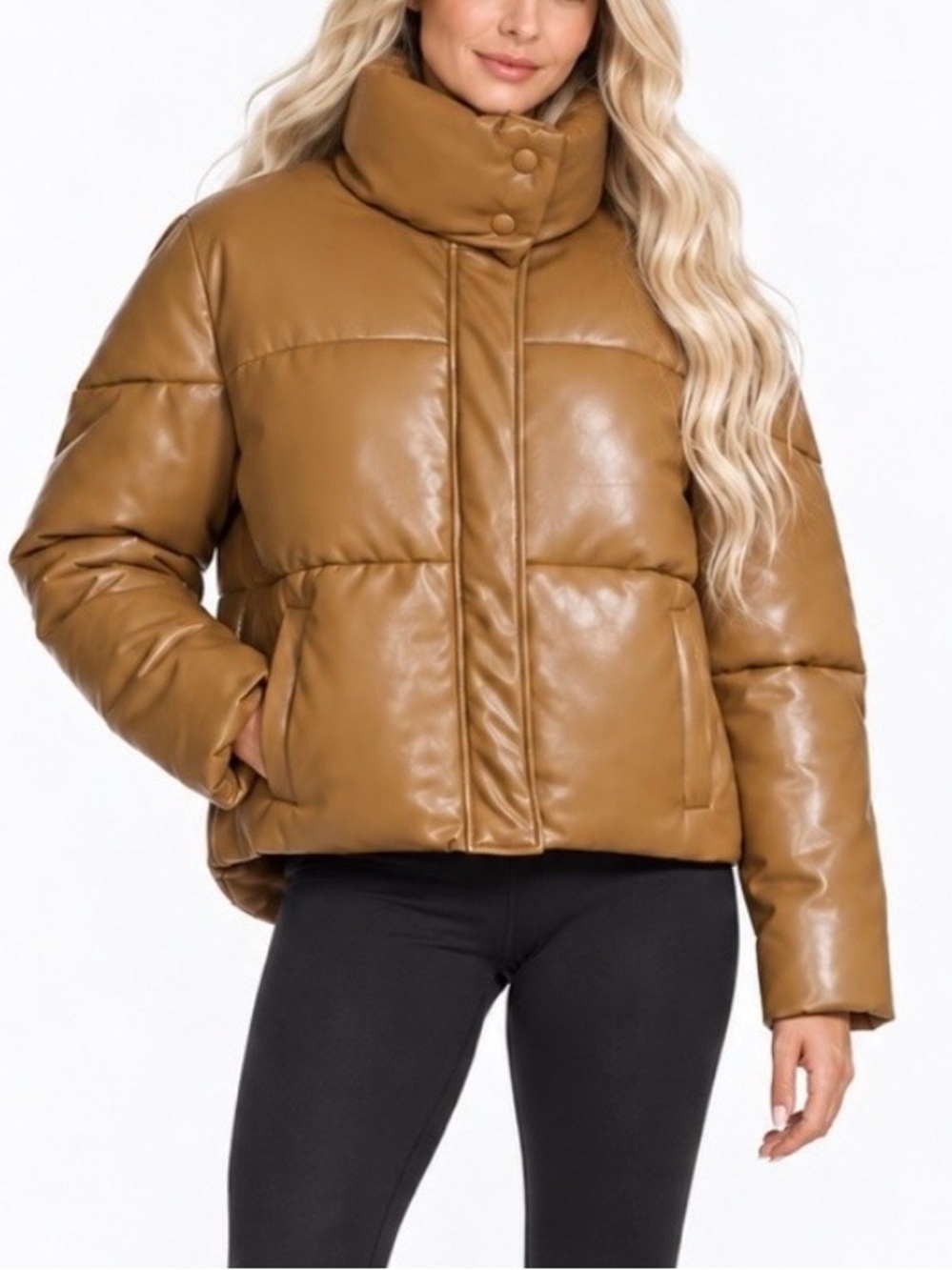 APPARIS Jemma Vegan Leather Puffer Jacket Caramel Brown Size Medium NWOT